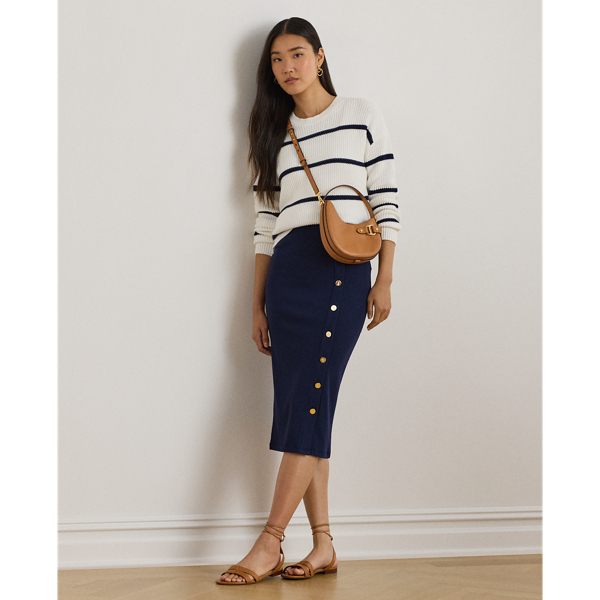 Button-Trim Rib-Knit Pencil Skirt