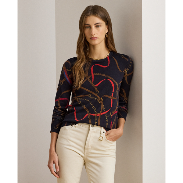 Ralph Lauren Belting-print Cotton-blend Sweater In Multi