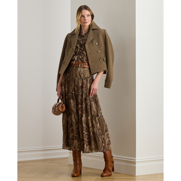 Ralph Lauren Paisley Chiffon Tiered Skirt In Brown