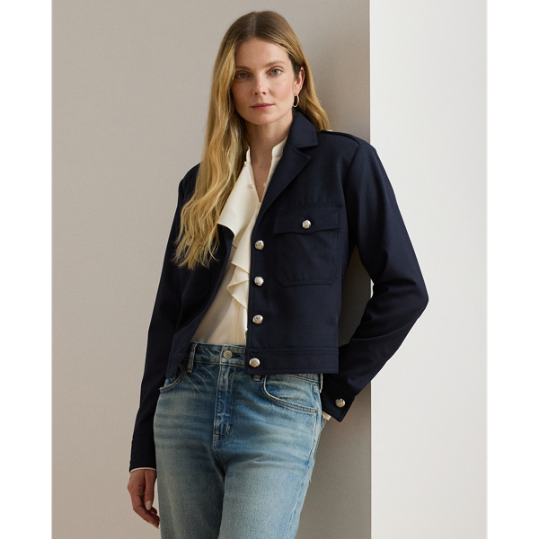 Ralph Lauren Womens Cropped Wool Blend Twill Jacket 0p 18 In Blue