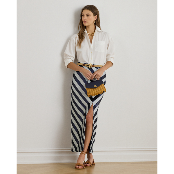 Ralph Lauren Striped Sequined Pencil Midi Skirt In Purple