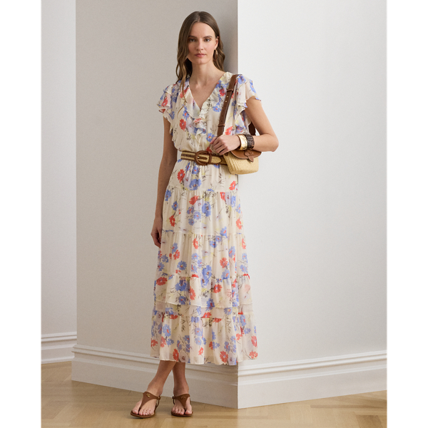 Abito a Balze in Georgette con Cintura - Ralph Lauren