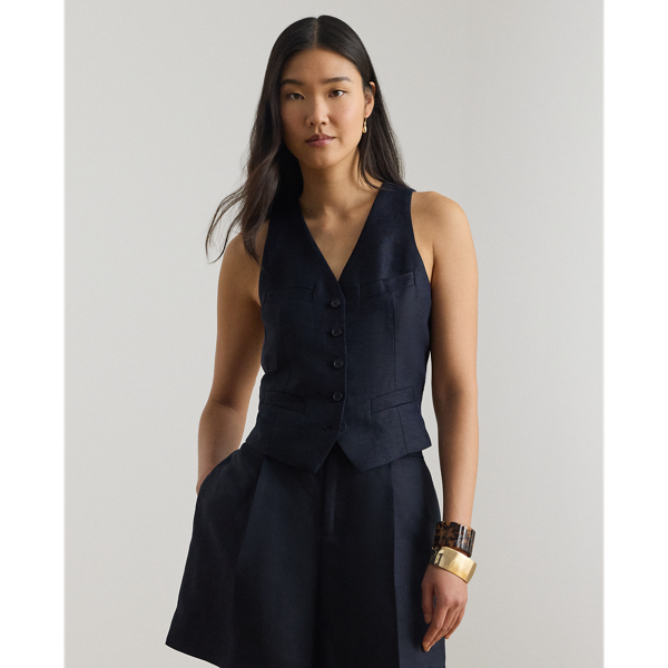 Ralph Lauren Linen-blend Twill Vest In Lauren Navy In Blue