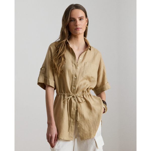 Ralph Lauren Linen Roll-tab Sleeve Tunic In Birch Tan In Brown
