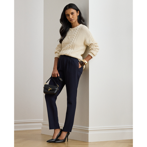 Ralph Lauren Pleated Tricotine Tapered Pant In Blue