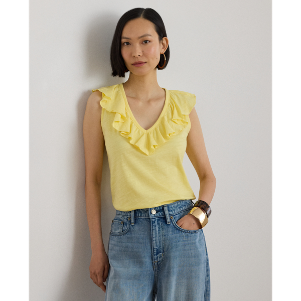 Top Smanicato in Jersey Irregolare con Volant - Ralph Lauren