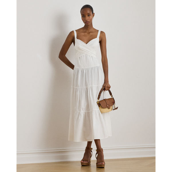 Abito a Balze in Popeline di Cotone Ralph Lauren