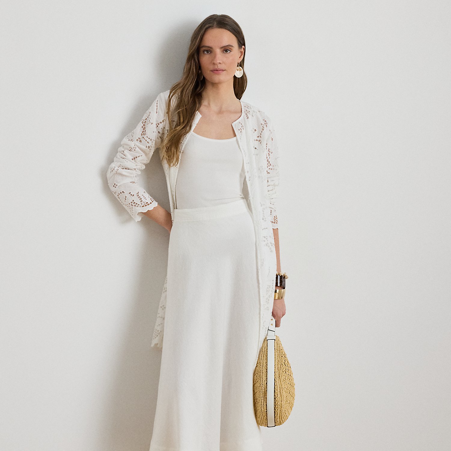 Paisley-Eyelet Cotton Tunic Jacket