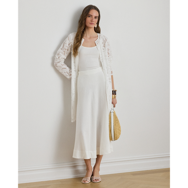 Ralph Lauren Linen A-line Midi Skirt In White In Multi