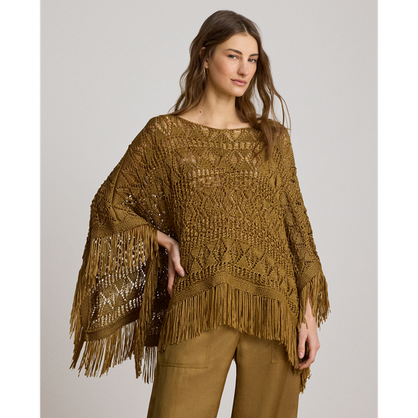Fringe-Trim Pointelle Jumper Poncho