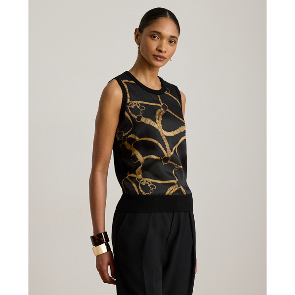Belting-Print Sleeveless Jumper