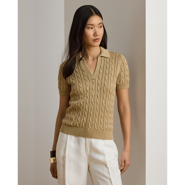 Cable Cotton-Blend Short-Sleeve Jumper