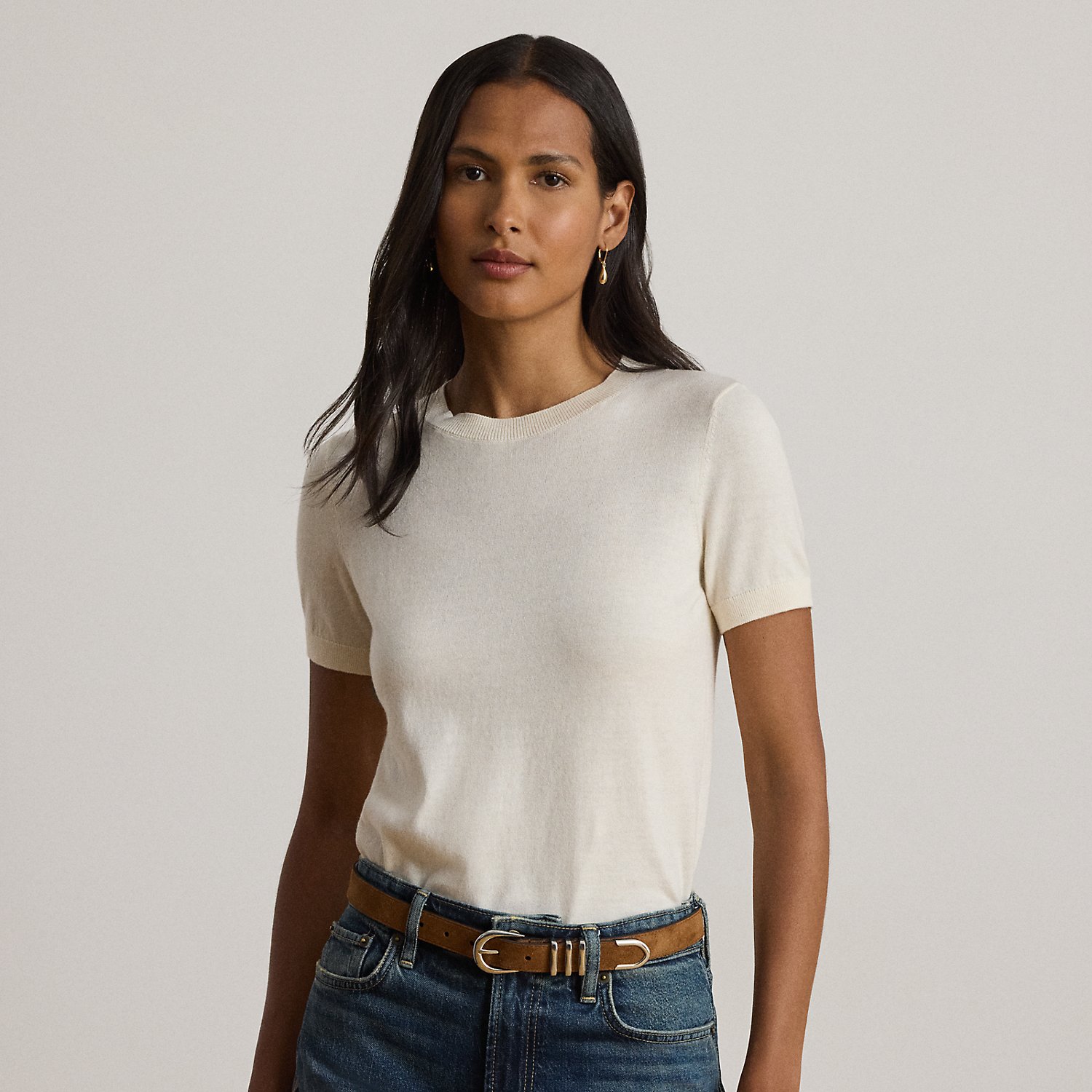 Cotton-Modal Short-Sleeve Jumper
