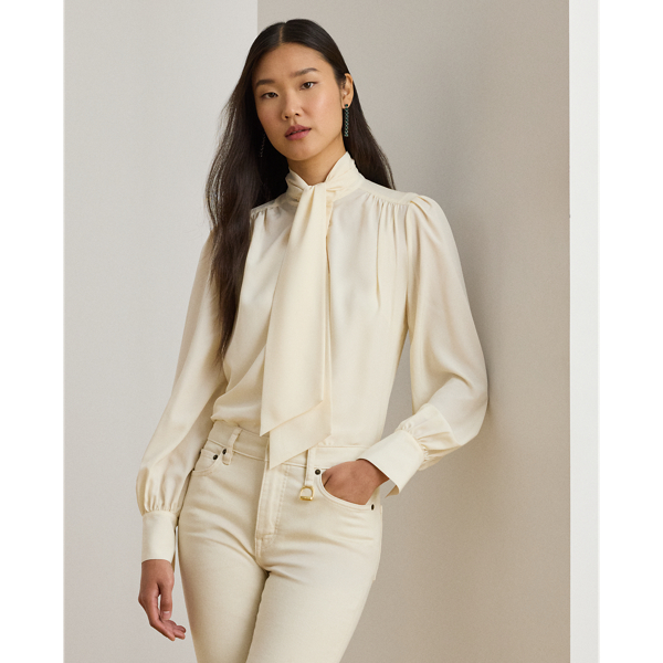 Ralph Lauren Georgette Tie-neck Blouse In Neutral
