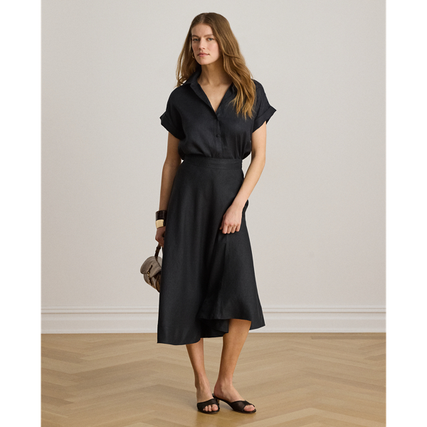 Linen A-Line Midi Skirt