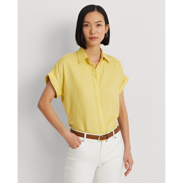 Lauren Petite Relaxed Fit Linen Short-sleeve Shirt In Primrose Yellow