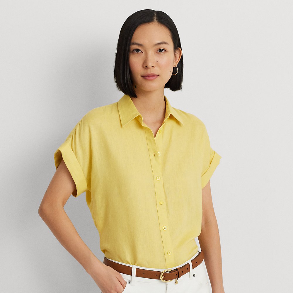 Lauren Petite Relaxed Fit Linen Short-sleeve Shirt In Primrose Yellow