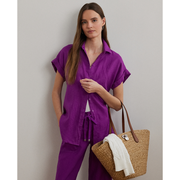 Lauren Petite Ralph Lauren Relaxed Fit Linen Short-sleeve Shirt