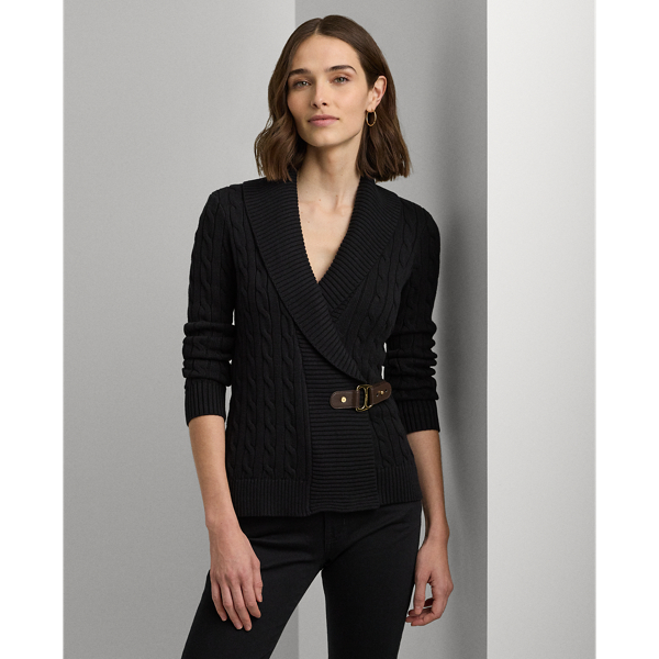 Lauren Petite Buckled Cotton Sweater In Polo Black