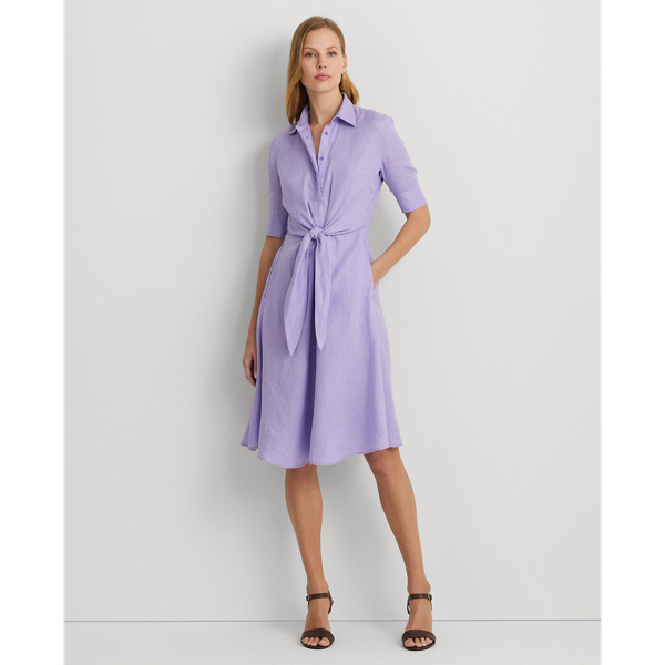 Shop Lauren Petite Tie-front Linen Shirtdress In Wild Lavender