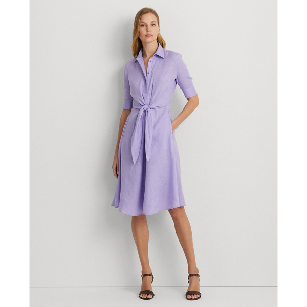 Lauren Petite Tie-front Linen Shirtdress In Wild Lavender