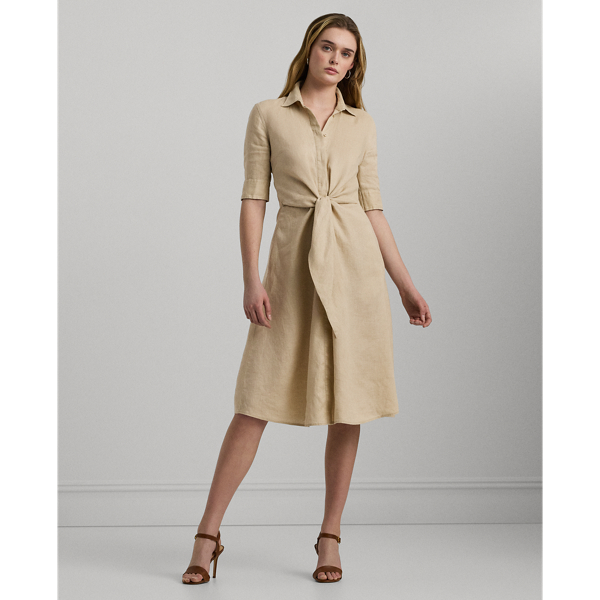 Lauren Petite Tie-front Linen Shirtdress In Explorer Sand