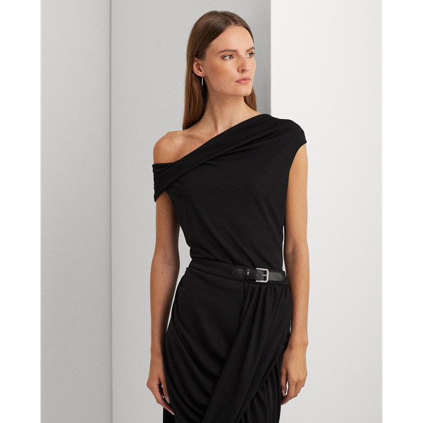 Shop Lauren Petite Stretch Jersey Off-the-shoulder Top In Black