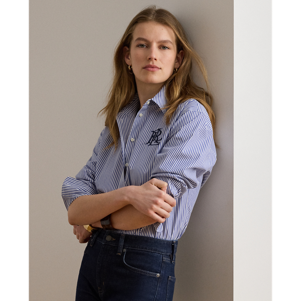 Petite - Relaxed Fit Striped Stretch Cotton Shirt