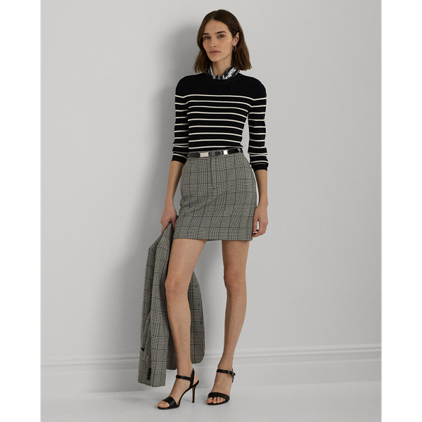Shop Lauren Petite Glen Plaid Tweed Pencil Miniskirt In Black/mascarpone Cream