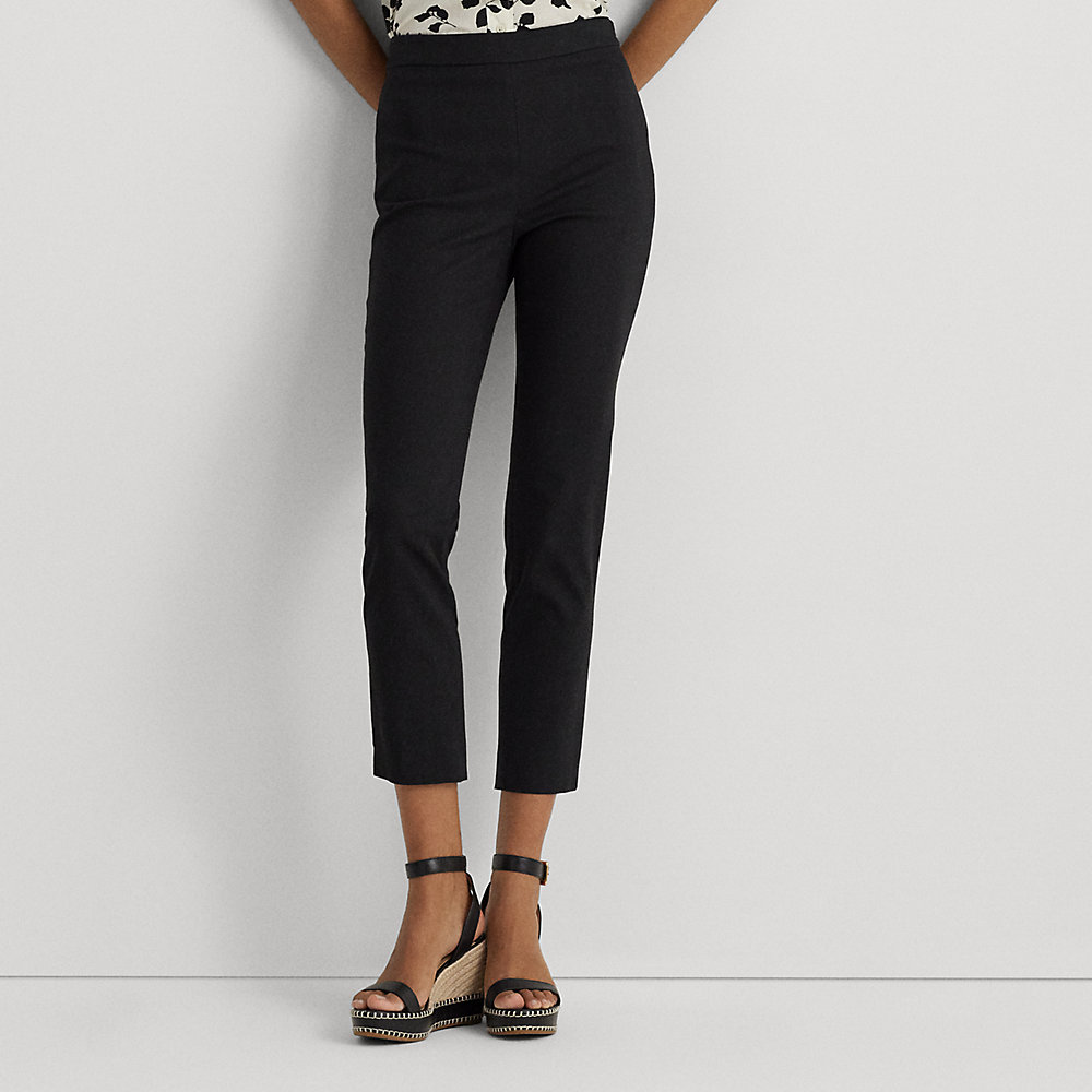 Lauren Petite High-rise Cotton-blend Cropped Pant In Black