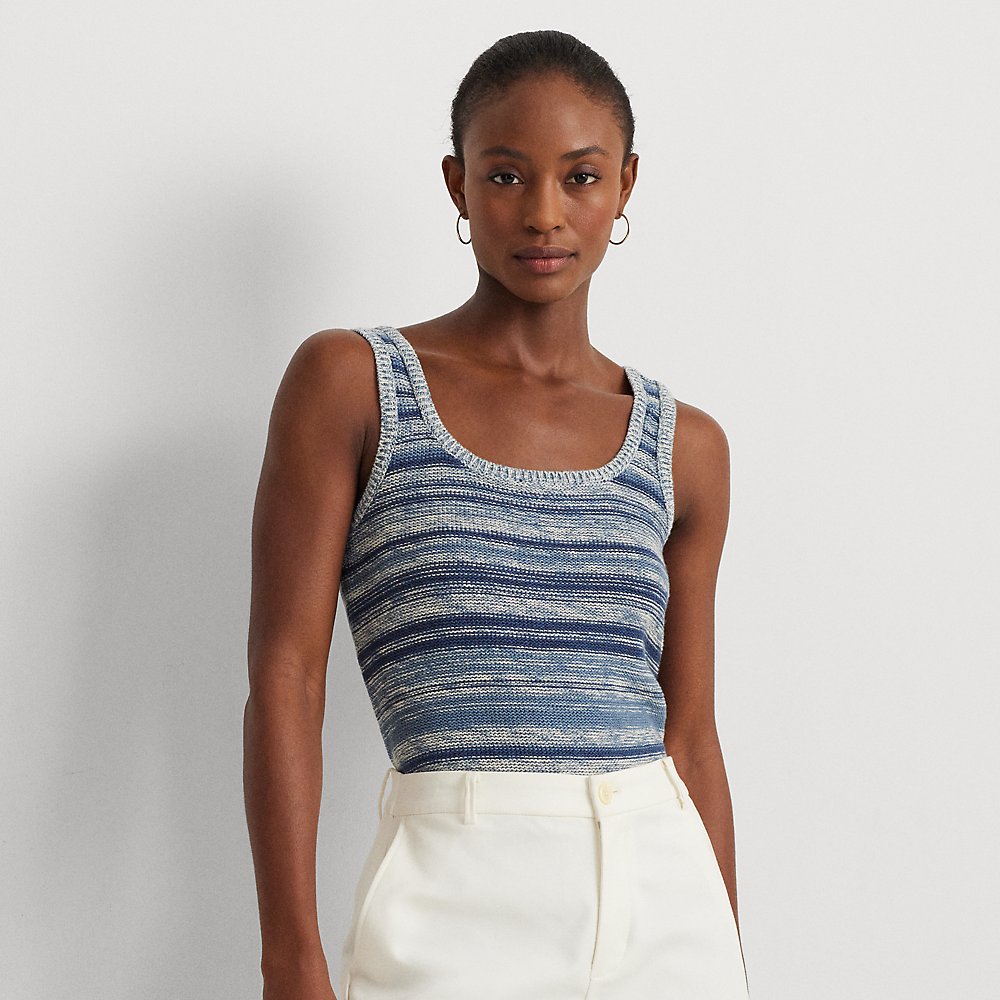 Lauren Petite Striped Linen-cotton Sweater Tank Top In Multi