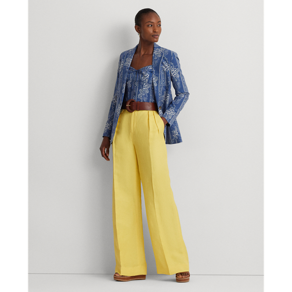 Lauren Petite Pleated Linen-blend Twill Wide-leg Pant In Primrose Yellow