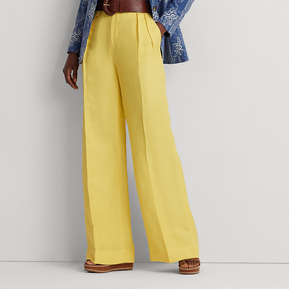 Lauren Petite Pleated Linen-blend Twill Wide-leg Pant In Primrose Yellow