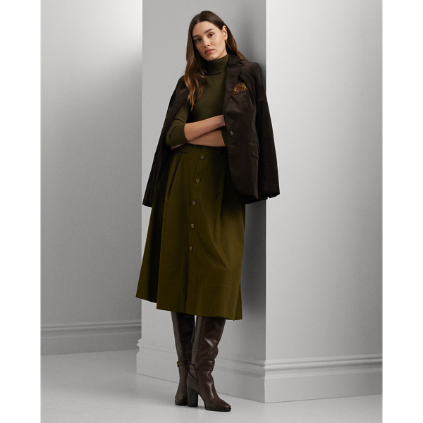 Lauren Petite Button-front Micro-sanded Twill Skirt In Botanic Green
