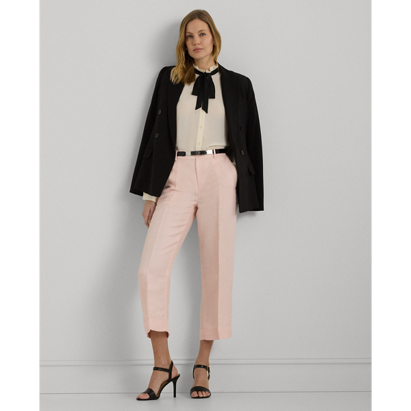 Shop Lauren Petite Linen-blend-twill Cropped Pant In Pink Opal