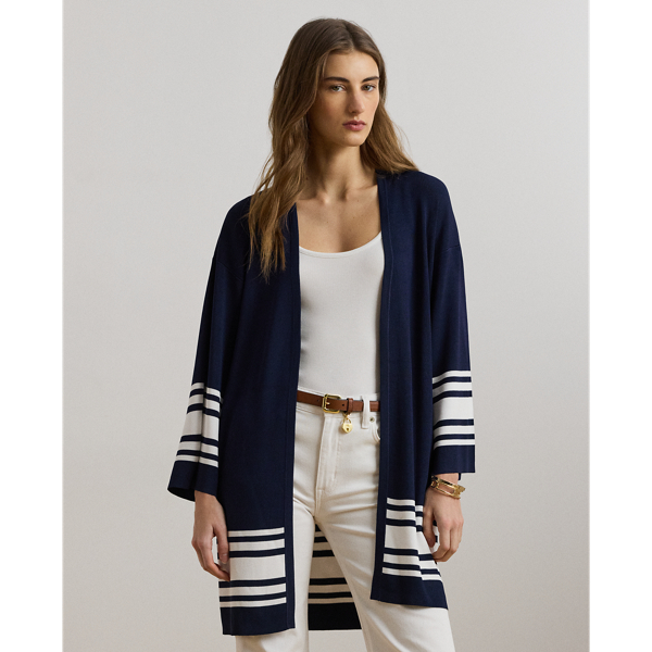 Lauren Petite Two-tone Cardigan In Refined Navy/white