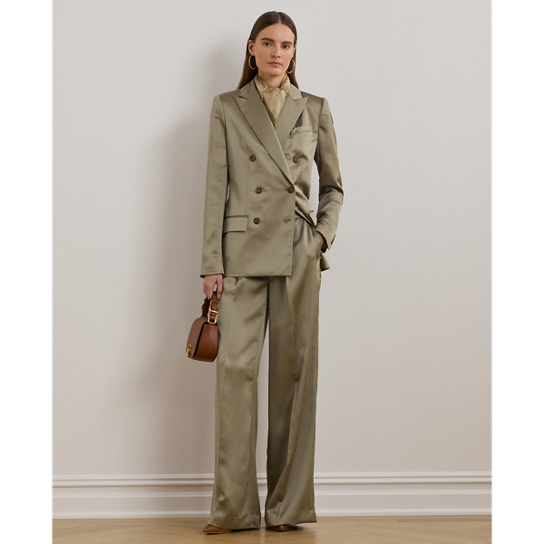 Shop Lauren Petite Double-breasted Charmeuse Blazer In Madison Tan
