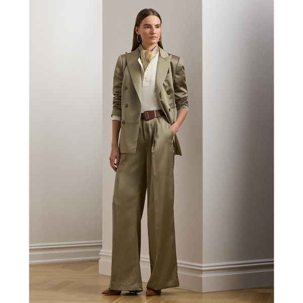 Lauren Petite Satin Charmeuse Wide-leg Pant In Madison Tan