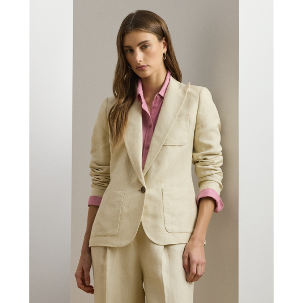 Lauren Petite Linen-blend Twill Blazer In Ivory Beige