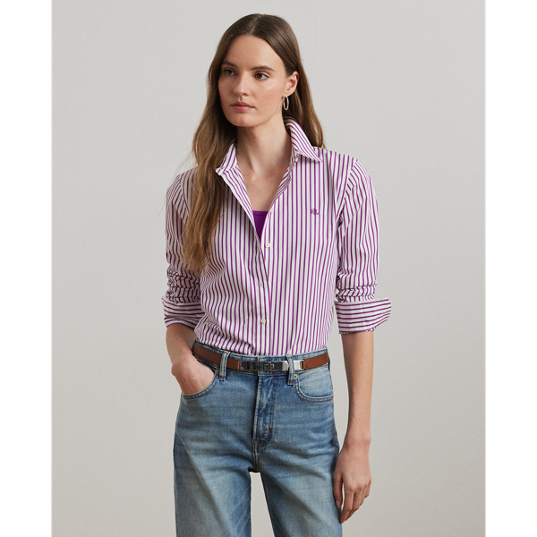 Petite - Chemise rayée Classic Fit en popeline - Lauren Petite - Modalova