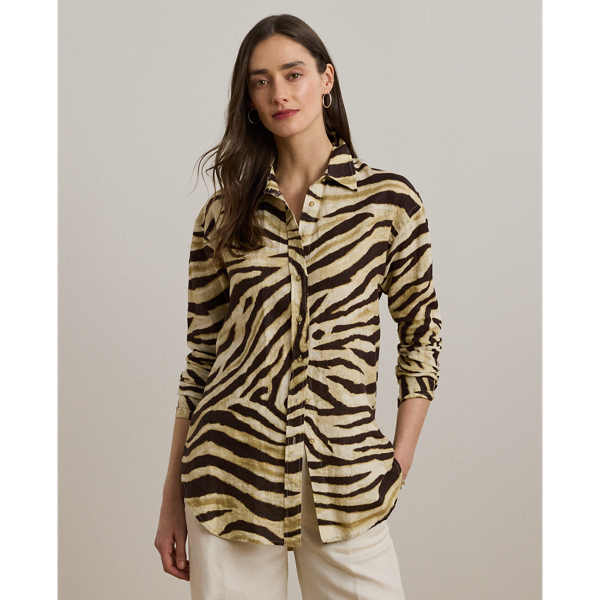 Lauren Petite Ralph Lauren Relaxed Fit Zebra-print Linen Shirt