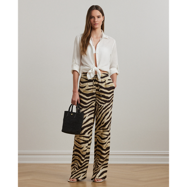 Lauren Petite Ralph Lauren Zebra-print Linen Wide-leg Pant In Multi