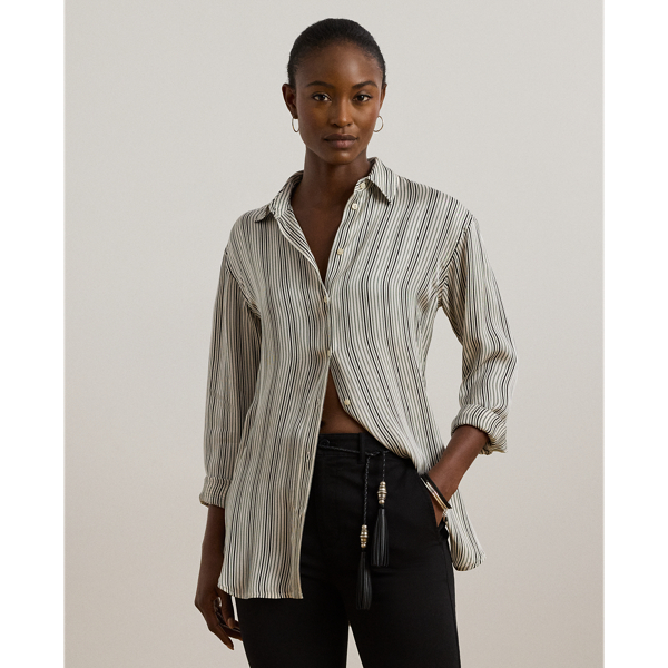 Lauren Petite Ralph Lauren Relaxed Fit Striped Satin Shirt
