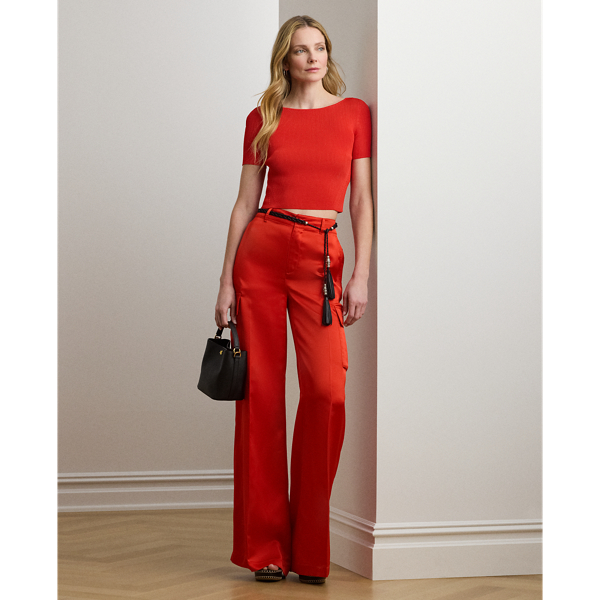 Lauren Petite Ralph Lauren Satin Charmeuse Wide-leg Cargo Pant