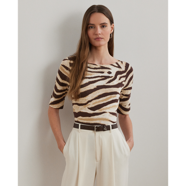 Lauren Petite Ralph Lauren Zebra-print Stretch Cotton Boatneck Tee