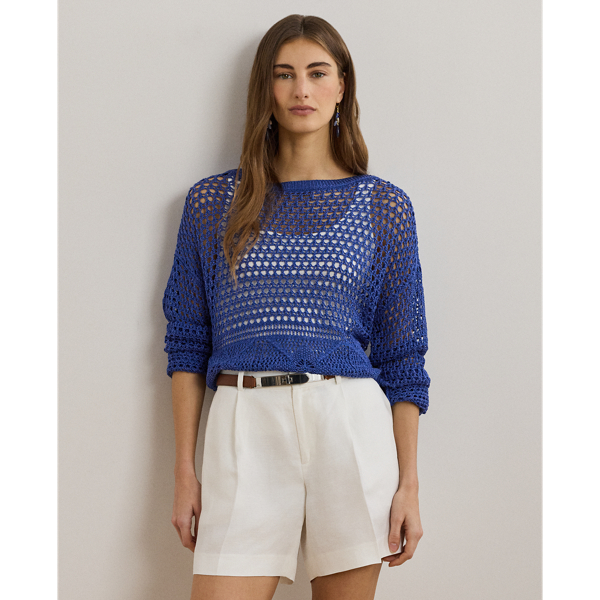 Lauren Petite Ralph Lauren Pointelle-knit Linen-blend Sweater