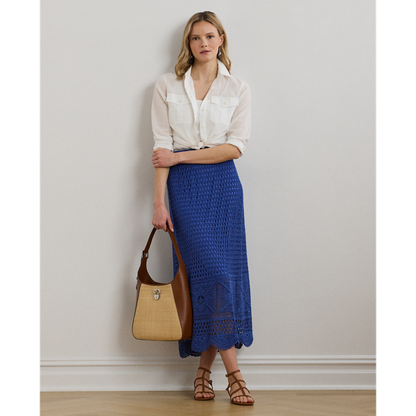 Lauren Petite Ralph Lauren Pointelle-knit Linen-blend Sweater Skirt