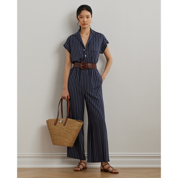 Lauren Petite Ralph Lauren Striped Belted Twill Wide-leg Jumpsuit