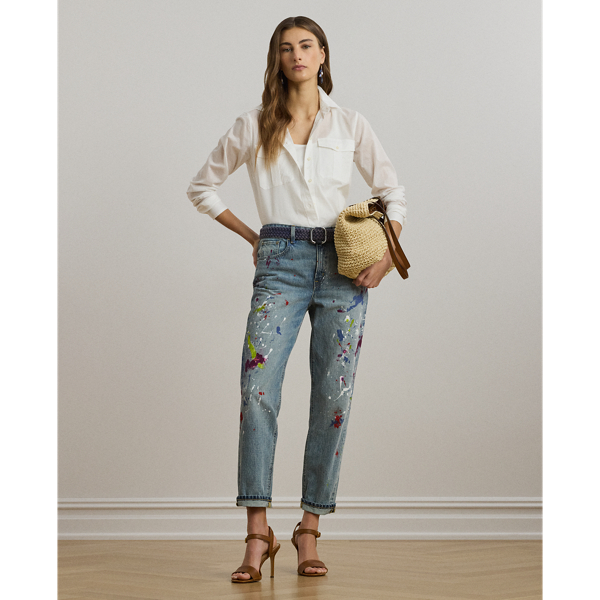 LAUREN PETITE RALPH LAUREN PRINT BOYFRIEND TAPERED ANKLE JEAN 