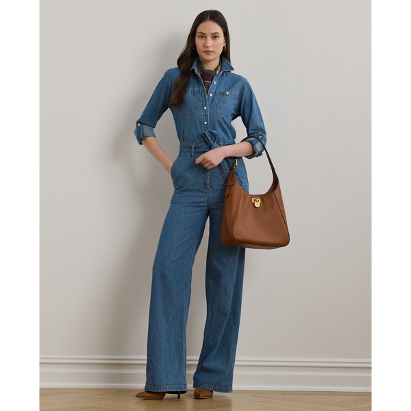 LAUREN PETITE DENIM WIDE-LEG JUMPSUIT 
